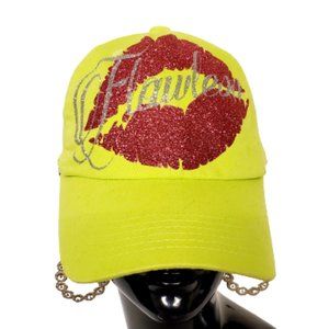 Flawless Sexy Pink Lips on a Neon Green Fitted Baseball Cap.